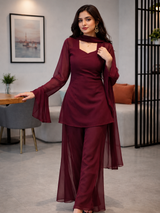 Sweetheart Neck Top with Flared Pants