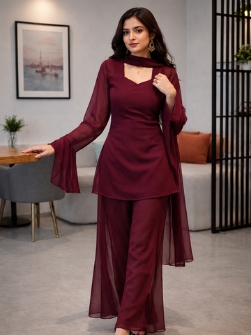 Sweetheart Neck Top with Flared Pants