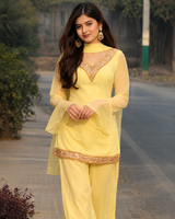 Women's Lemon Yellow Embroidered Kurta Set with Dupatta