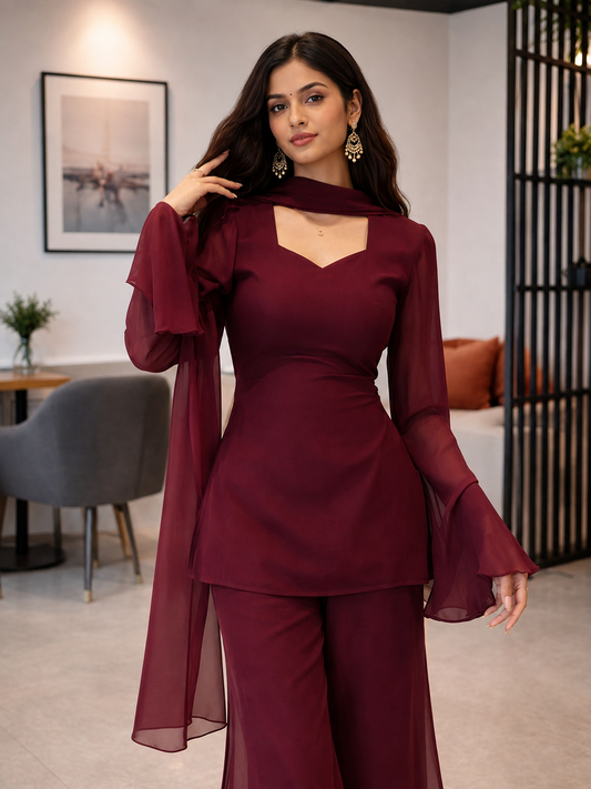 Sweetheart Neck Top with Flared Pants