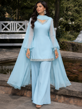 Women's Sky Blue Embroidered Kurta Set with Dupatta