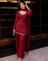 Women's Maroon Embellished Kurta Set with Dupatta