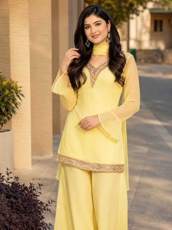 Lemon Yellow Georgette Kurta Set