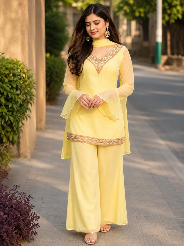 Lemon Yellow Georgette Kurta Set