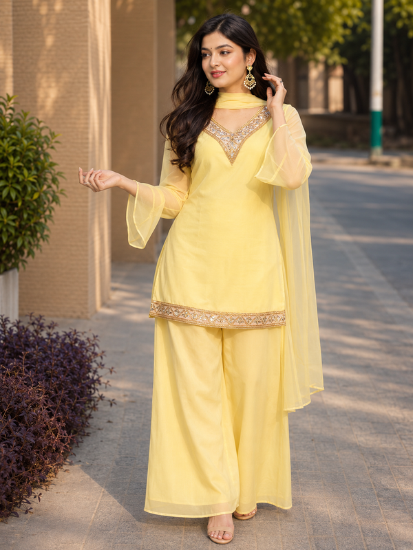 Lemon Yellow Georgette Kurta Set