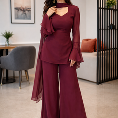 Wine Georgette Kurti Set
