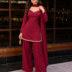 Maroon Kurta with Flared Palazzo Set