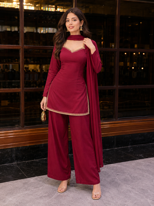 Maroon Kurta with Flared Palazzo Set