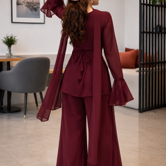 Wine Georgette Kurti Set