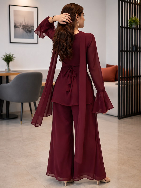 Wine Georgette Kurti Set