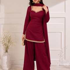 Maroon Kurta with Flared Palazzo Set