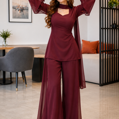 Wine Georgette Kurti Set
