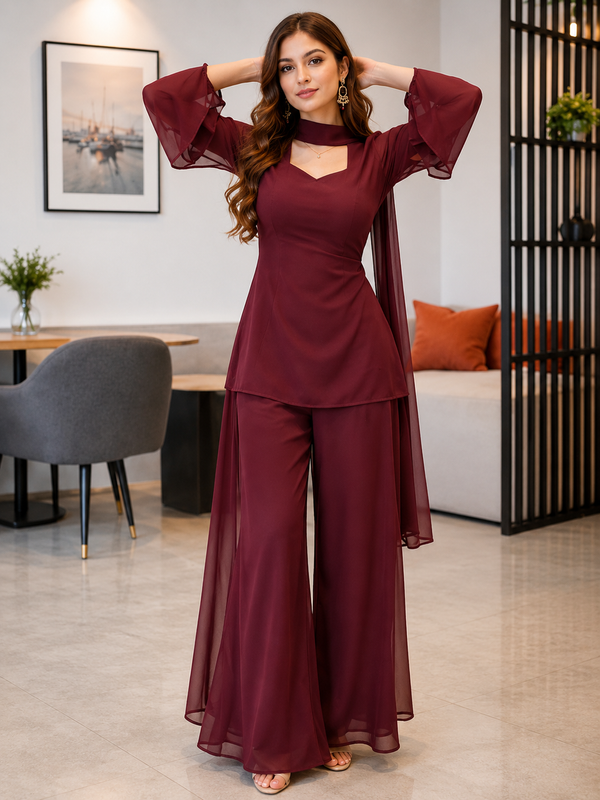 Wine Georgette Kurti Set