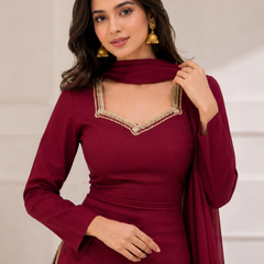 Maroon Kurta with Flared Palazzo Set