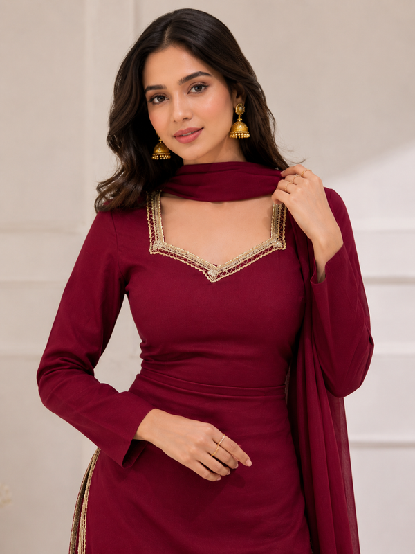 Maroon Kurta with Flared Palazzo Set
