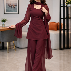 Wine Georgette Kurti Set