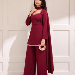 Maroon Kurta with Flared Palazzo Set