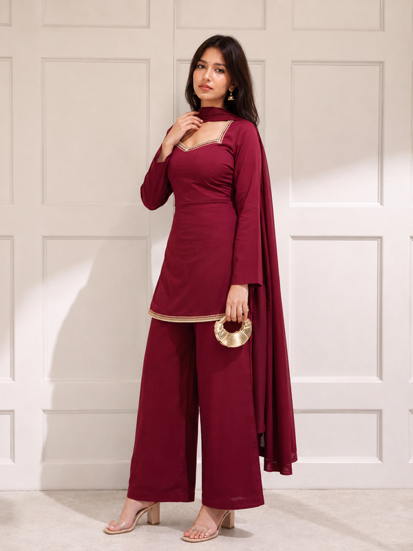 Maroon Kurta with Flared Palazzo Set