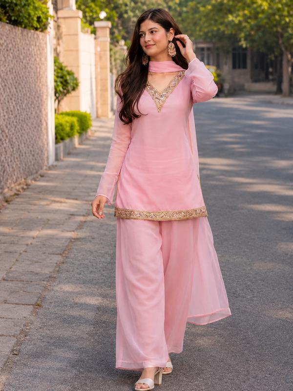 Baby Pink Georgette Kurta Set