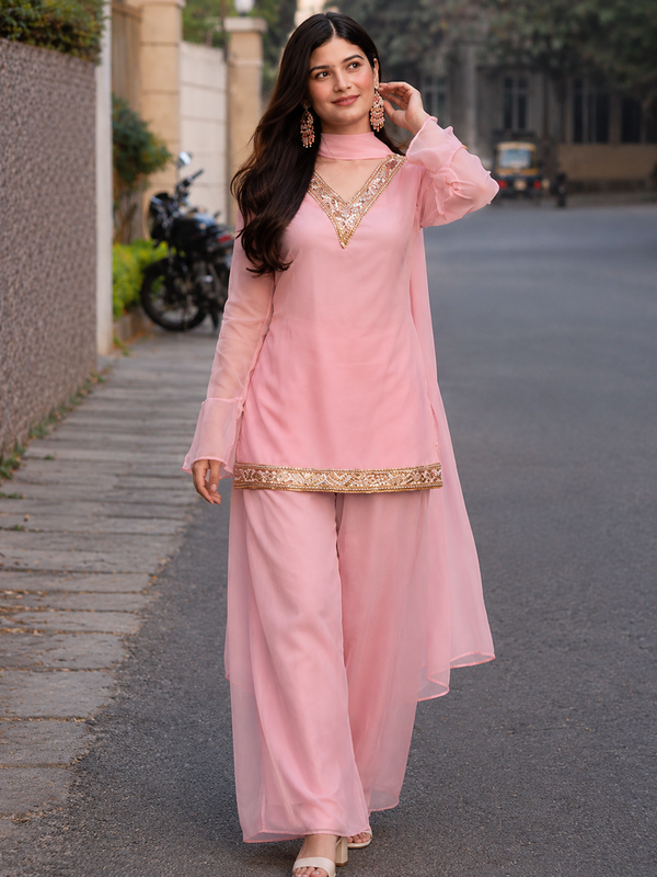 Baby Pink Georgette Kurta Set