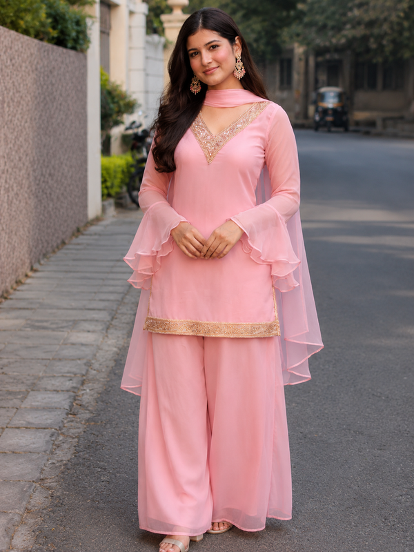 Baby Pink Georgette Kurta Set