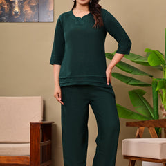 Dark Green Solid Color Linen blend  Coordset