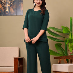 Dark Green Solid Color Linen blend  Coordset