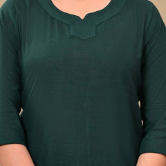 Dark Green Solid Color Linen blend  Coordset