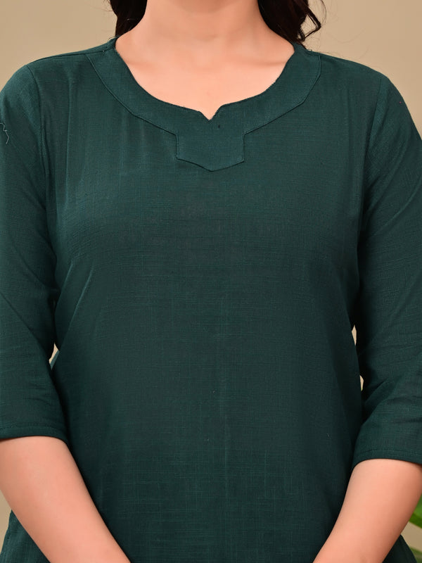 Dark Green Solid Color Linen blend  Coordset