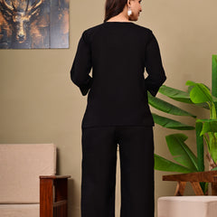 Black Solid Color Linen blend  Coordset