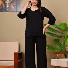 Black Solid Color Linen blend  Coordset