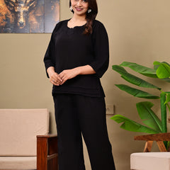 Black Solid Color Linen blend  Coordset