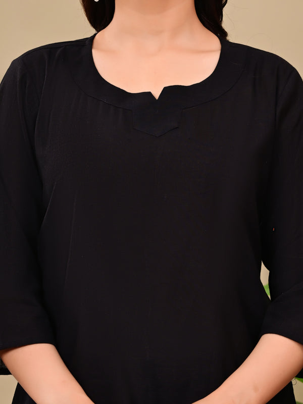 Black Solid Color Linen blend  Coordset