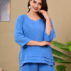 Sky Blue Solid Color Linen blend  Coordset