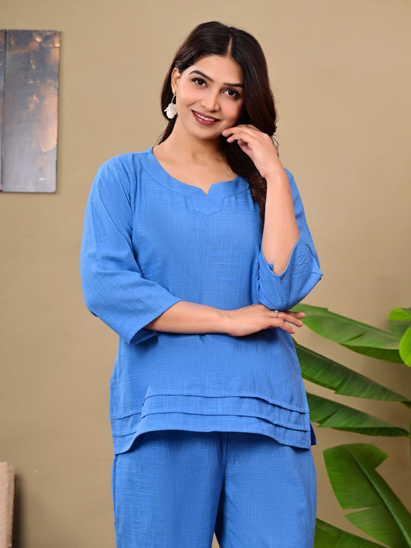 Sky Blue Solid Color Linen blend  Coordset