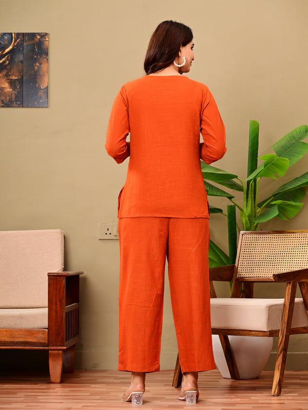 Rust Orange Solid Color Linen blend  Coordset