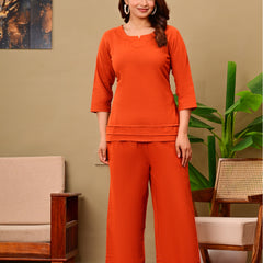 Rust Orange Solid Color Linen blend  Coordset