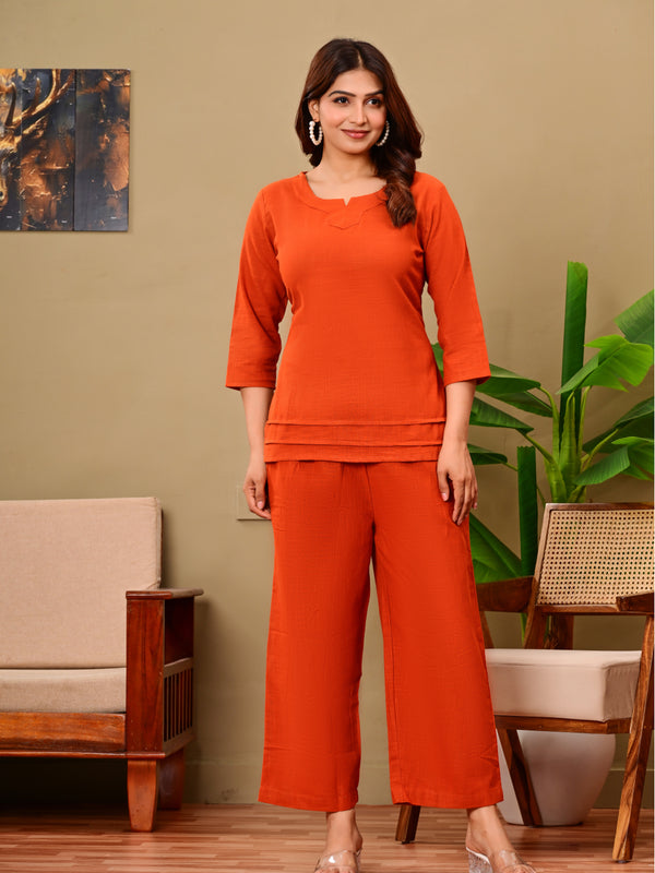 Rust Orange Solid Color Linen blend  Coordset