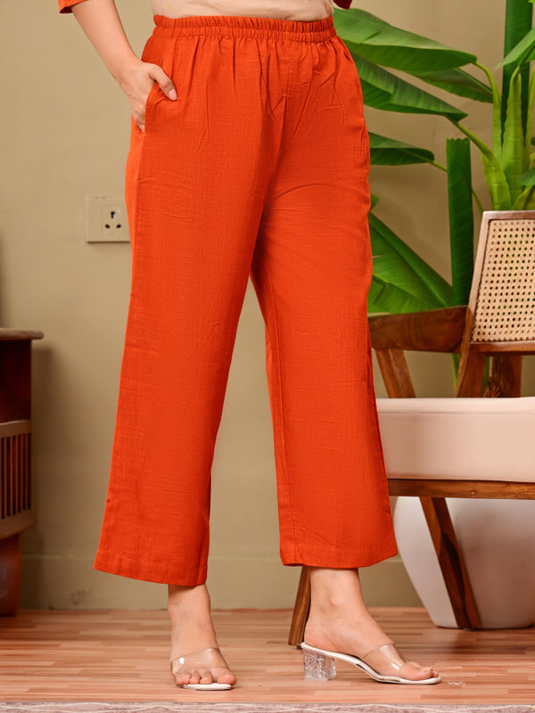 Rust Orange Solid Color Linen blend  Coordset