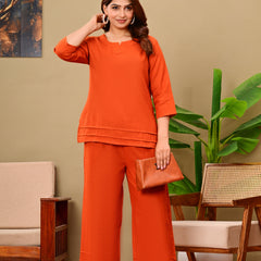 Rust Orange Solid Color Linen blend  Coordset