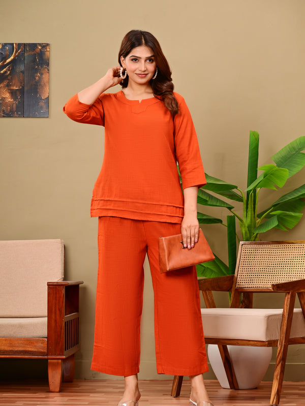 Rust Orange Solid Color Linen blend  Coordset
