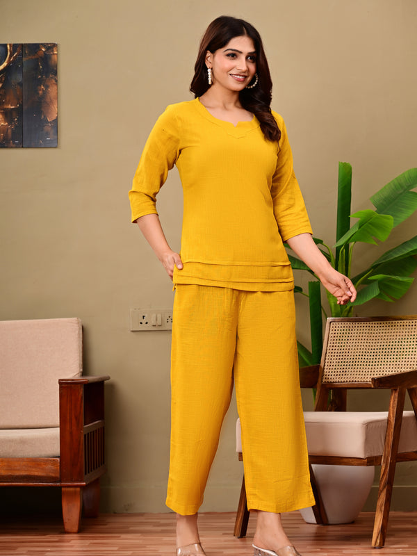 Mustard Solid Color Linen blend  Coordset