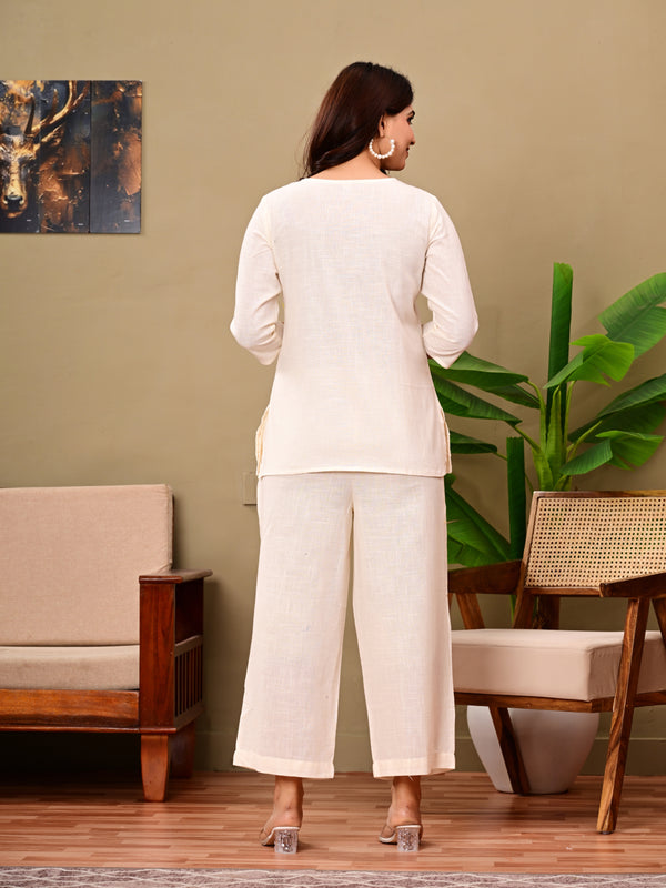 Off white Solid Color Linen blend  Coordset
