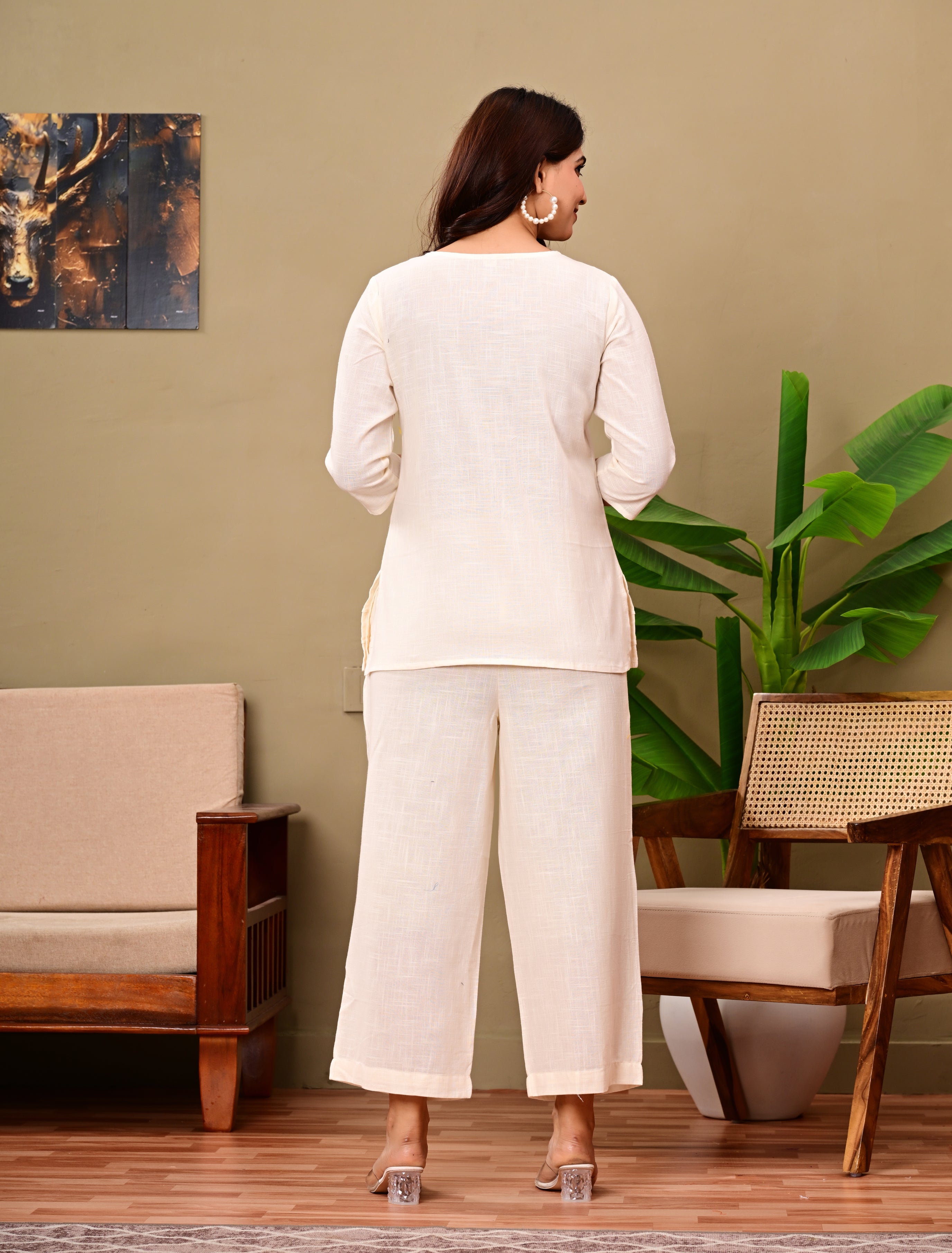 Women's Off-White Solid Co-Ord Set