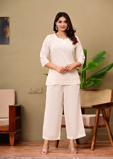 Women's Off-White Solid Co-Ord Set