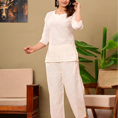 Off white Solid Color Linen blend  Coordset