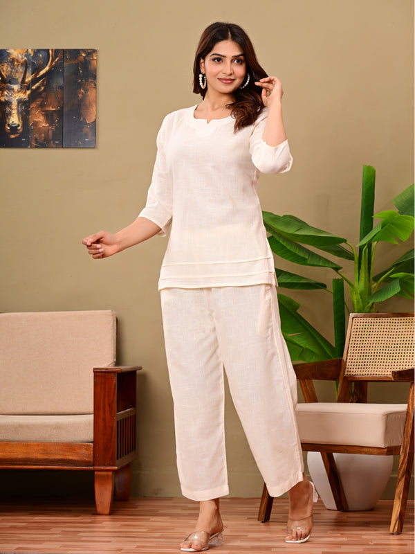 Off white Solid Color Linen blend  Coordset