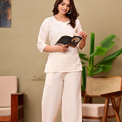 Off white Solid Color Linen blend  Coordset