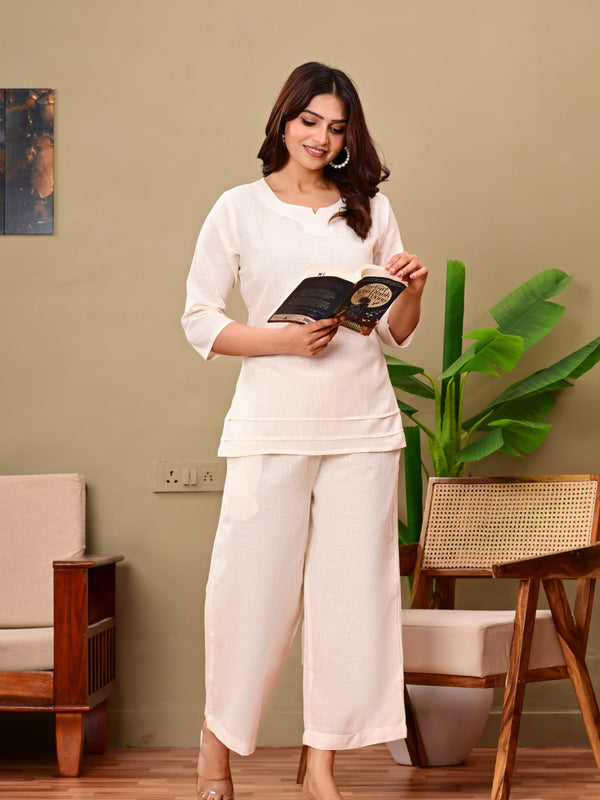 Off white Solid Color Linen blend  Coordset