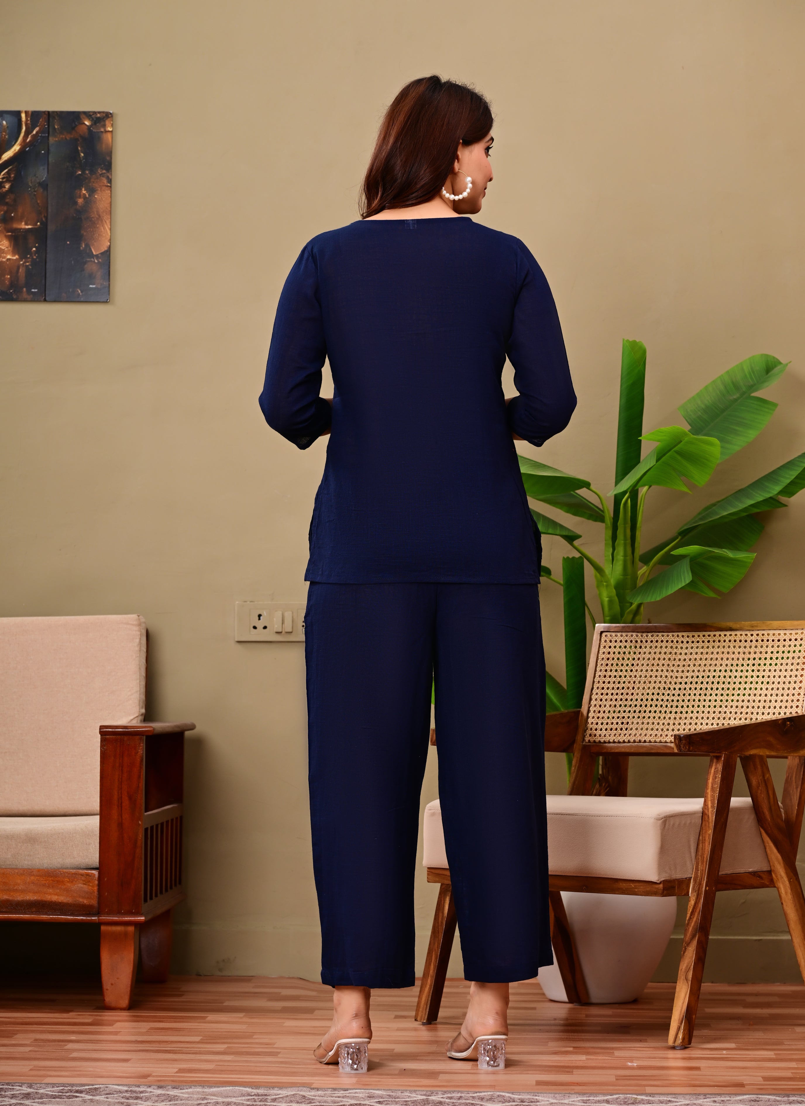 Women's Navy Blue Solid Co-Ord Set